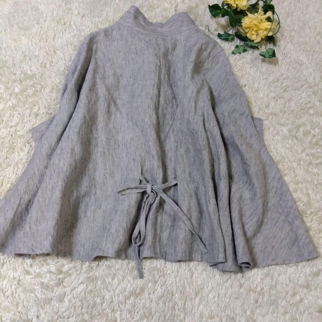 新品タグ付　LOISIR ロワズィール リネンポンチョ 　カーディガン麻 グレー