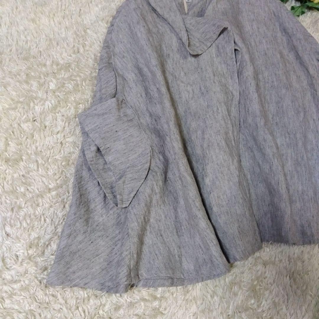 新品タグ付　LOISIR ロワズィール リネンポンチョ 　カーディガン麻 グレー