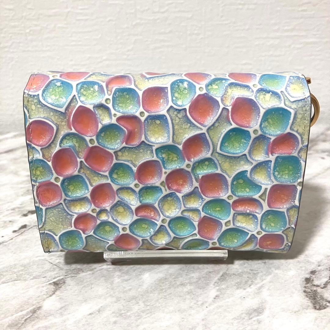 希少✨エーテル AETHER オルテンシア 紫陽花柄 エナメルレザー 折り財布