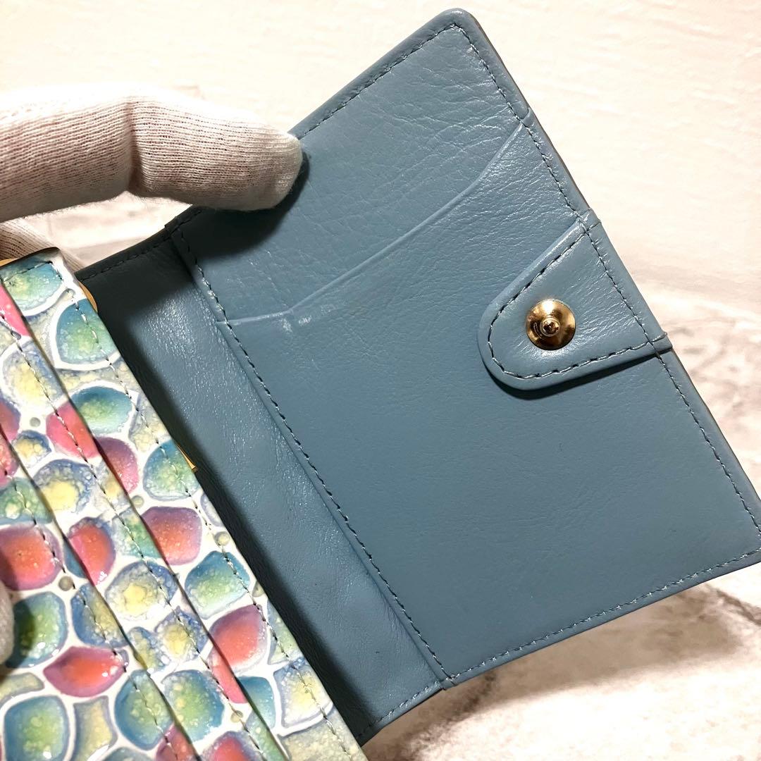 希少✨エーテル AETHER オルテンシア 紫陽花柄 エナメルレザー 折り財布