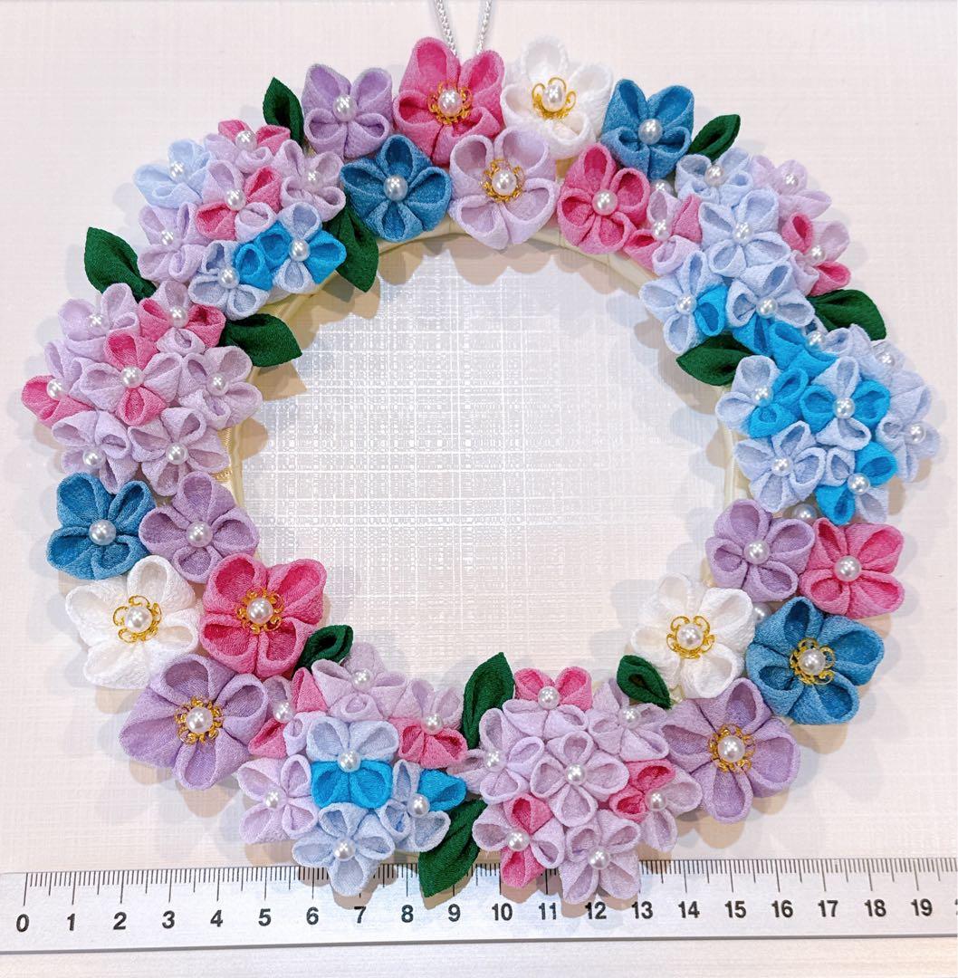つまみ細工　リース　紫リース　赤紫　母の日