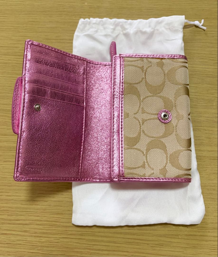 COACH 長財布 シグネチャー ピンク ベージュ レディース