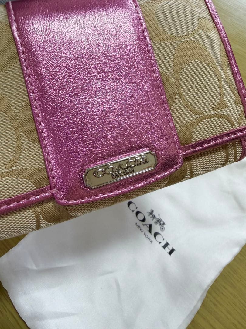 COACH 長財布 シグネチャー ピンク ベージュ レディース