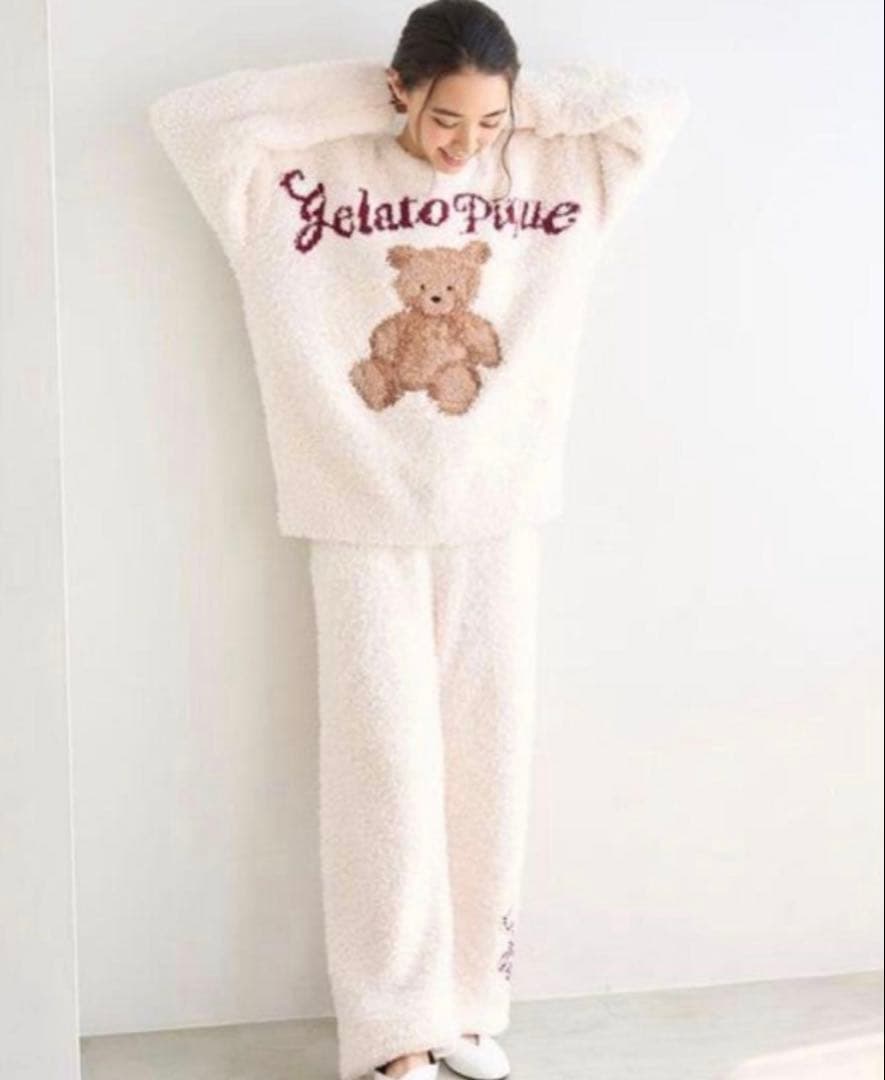 Gelato Pique テディベア刺繍 ルームウェア上下セット