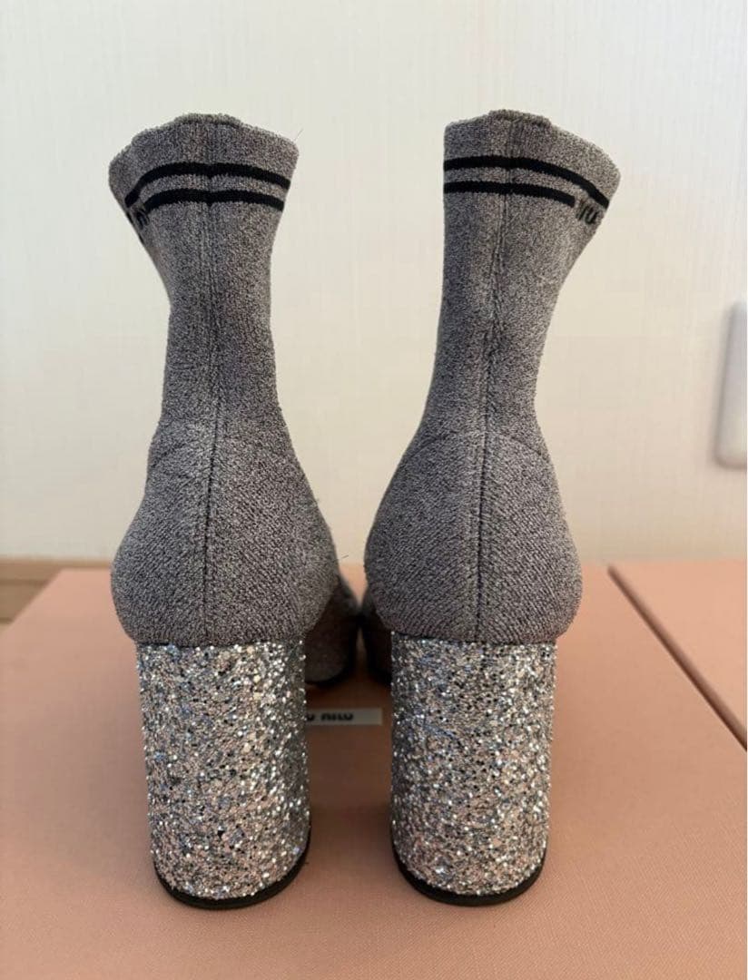 miu miu グレー スパンデックス ブーツ 37 【限定販売】