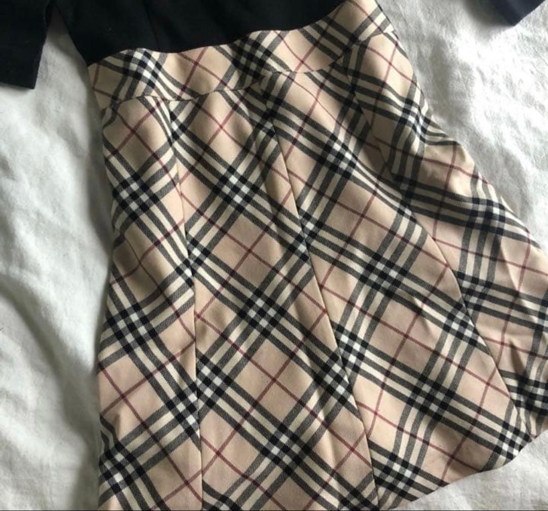 d*7様 Burberry バーバリー 七分袖膝丈ワンピース レイヤード風