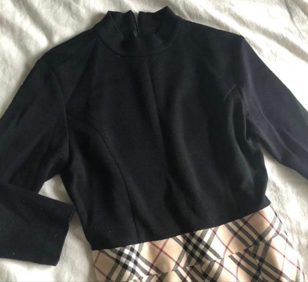 d*7様 Burberry バーバリー 七分袖膝丈ワンピース レイヤード風