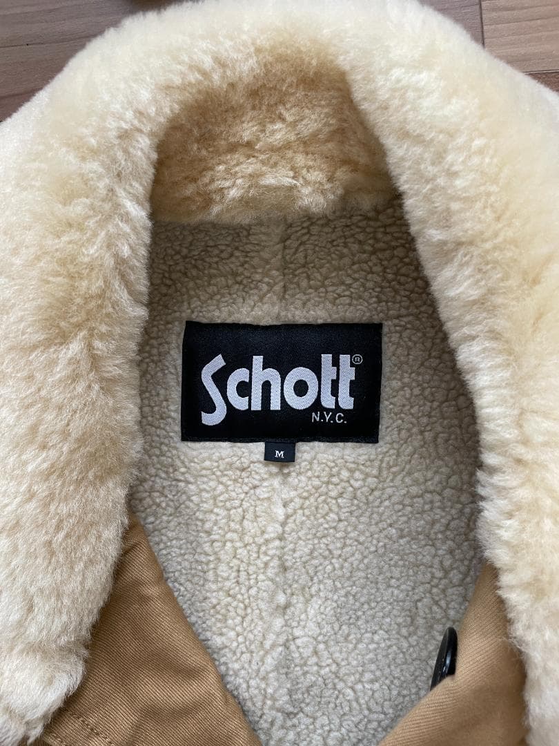 Schott ショット ダッフルコート ボア M メンズ ブラウン くるみボタン