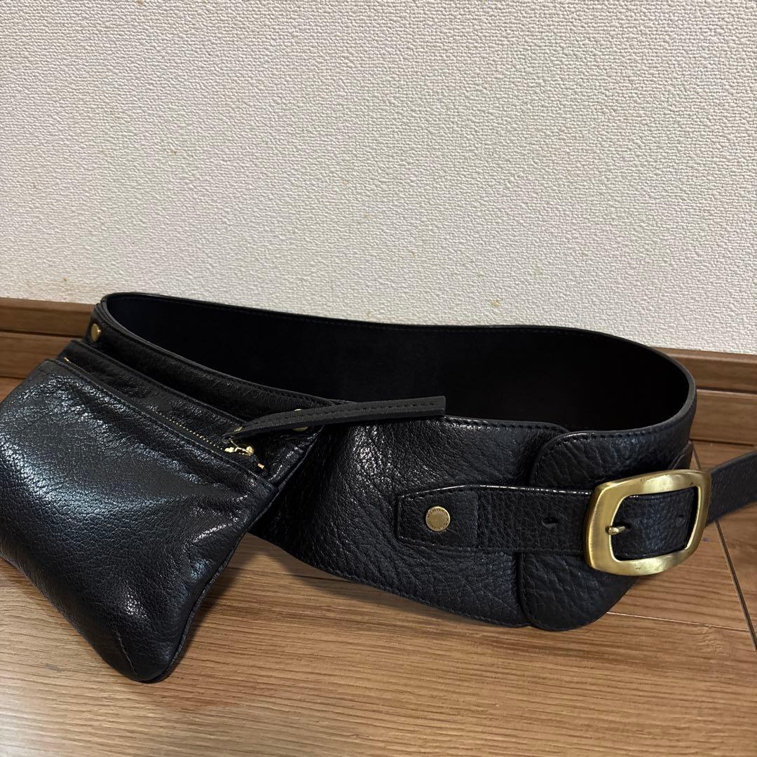 HIROKO KOSHINO ポーチ付き本革ベルト ウエスト バッグ　黒