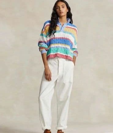 ポロ ラルフ ローレン ケーブルニット コットン ロングスリーブ ポロシャツ　M