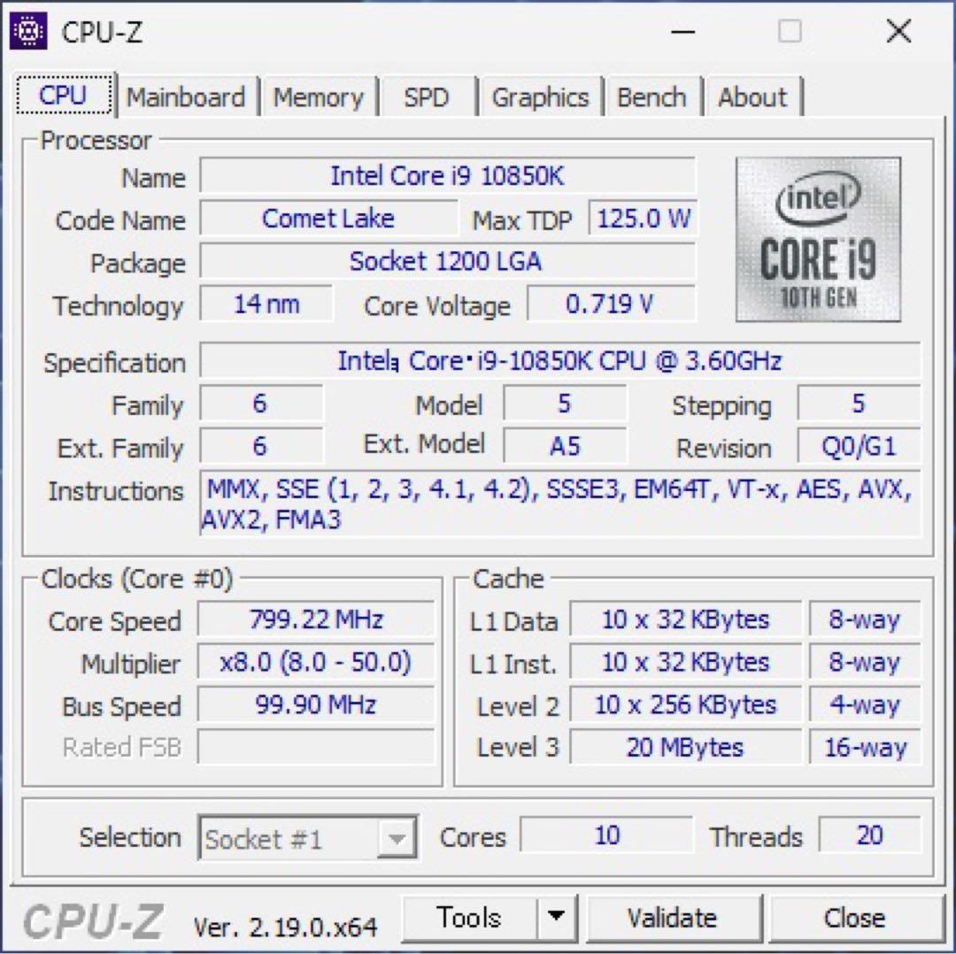 CPU Intel Core i9-10850K CPU LGA1200