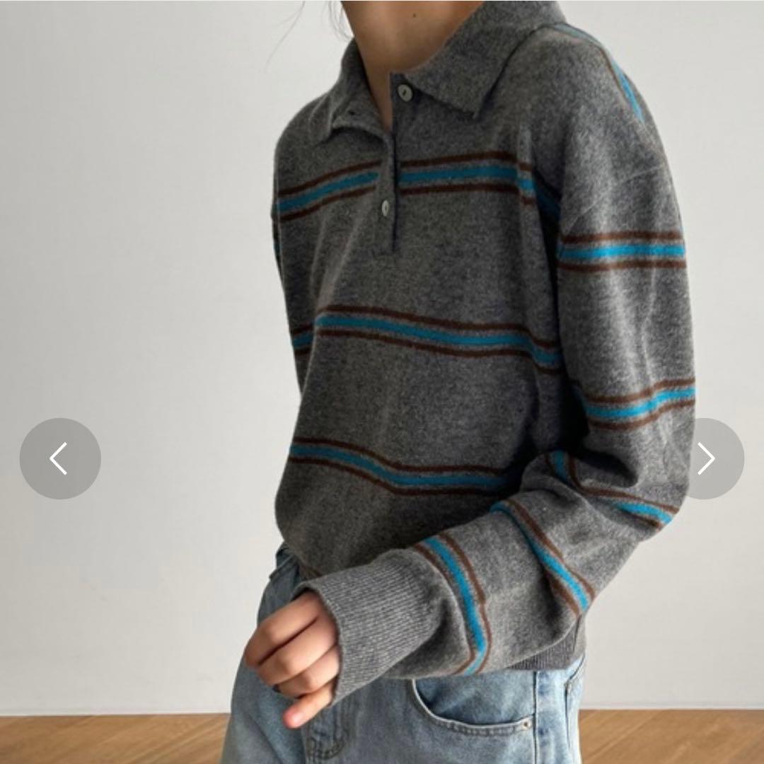 CANAL JEAN El mar ポロ襟ボーダーニット グレー