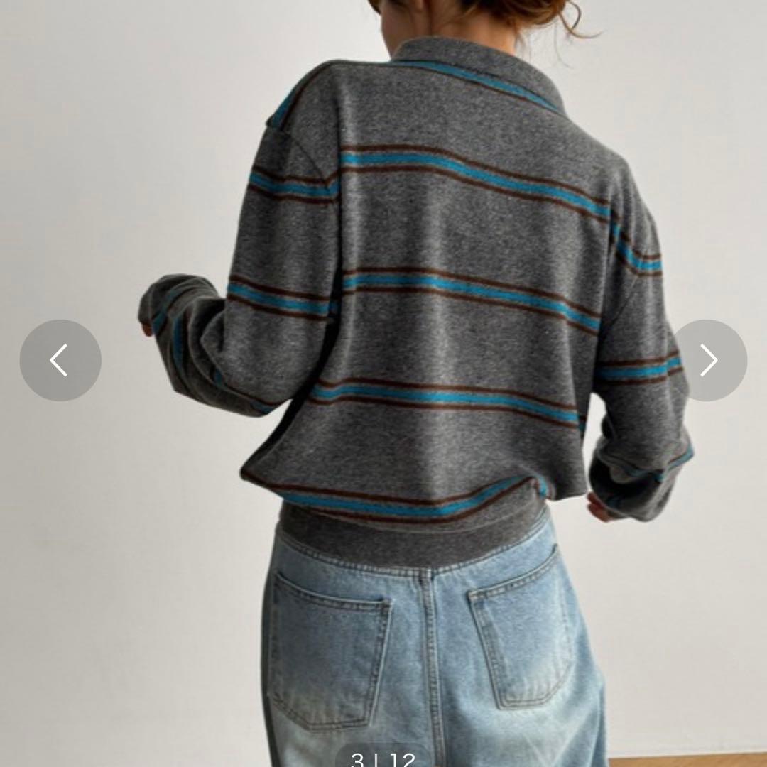 CANAL JEAN El mar ポロ襟ボーダーニット グレー