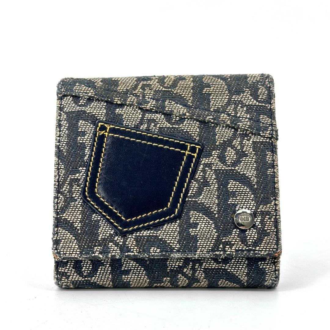Christian Dior 折り財布 トロッター Wホック ポケット ネイビー