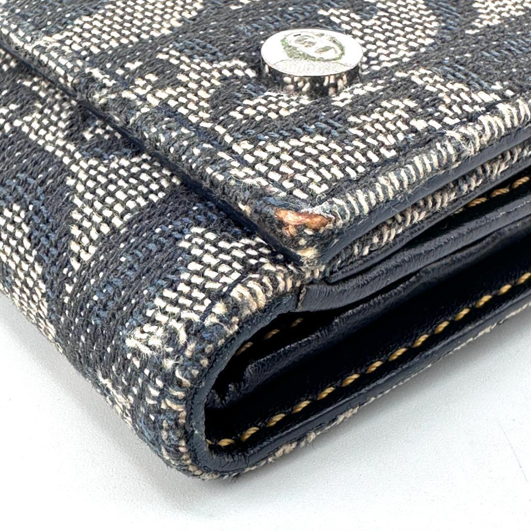 Christian Dior 折り財布 トロッター Wホック ポケット ネイビー