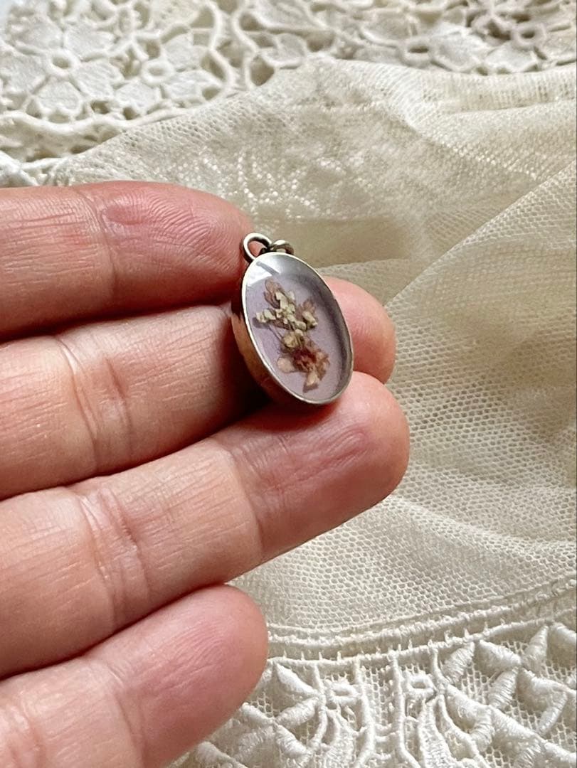 ◆フランスビンテージ｜アクセサリーKペンダントヘッドドライフラワー透明水中花
