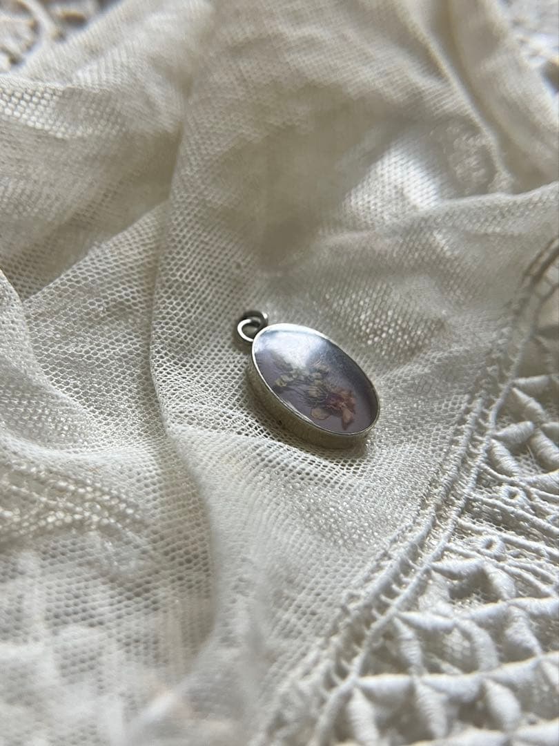 ◆フランスビンテージ｜アクセサリーKペンダントヘッドドライフラワー透明水中花