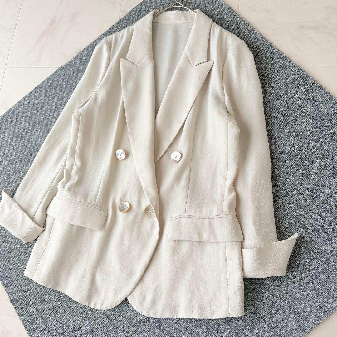 美品✨《エストネーション》軽量 リネンライク ダブルテーラードジャケット