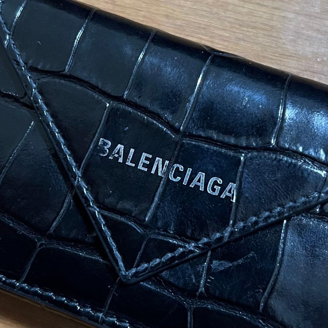 BALENCIAGA バレンシアガ ミニウォレット 三つ折り財布 クロコ 黒