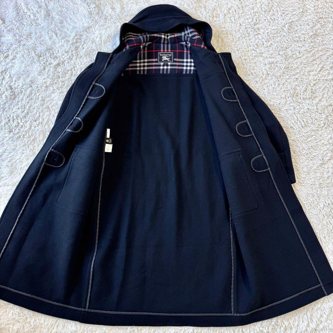 希少　バーバリー　ノバチェック　ダッフルコート　ヘリンボーン　ネイビー　紺　L