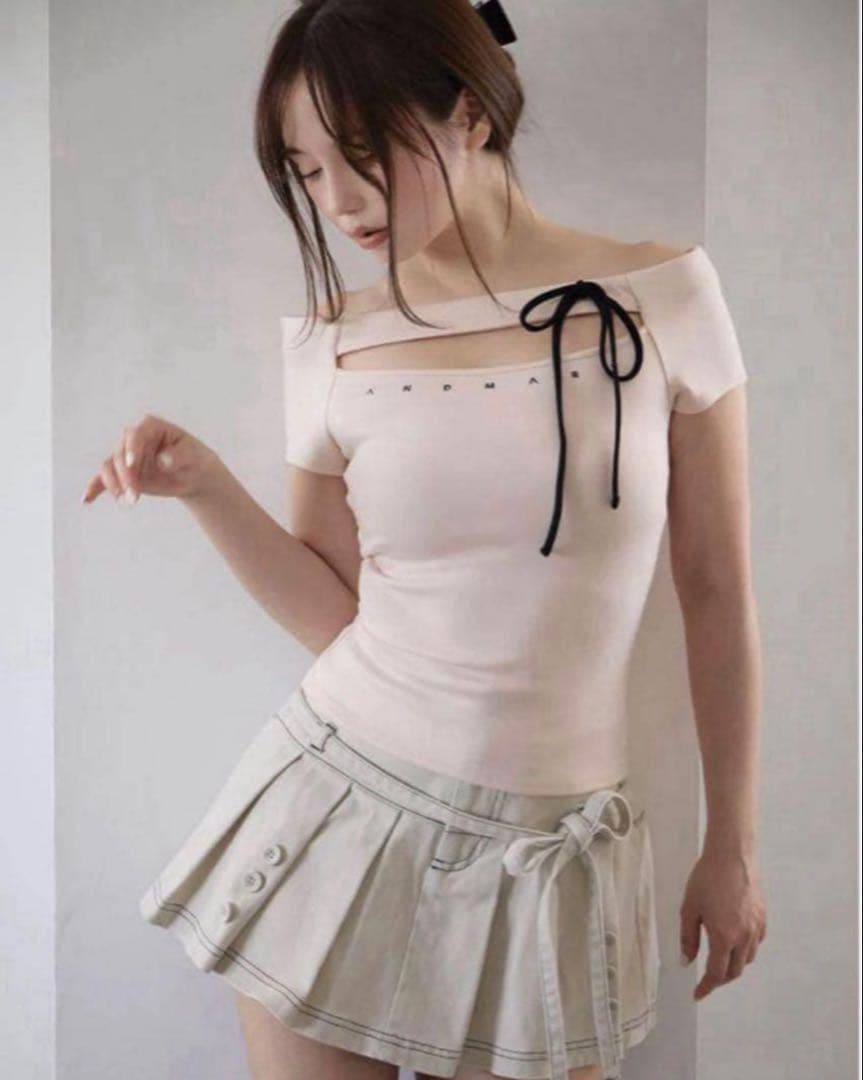 トップス andmary Dada ribbon tops pink beige
