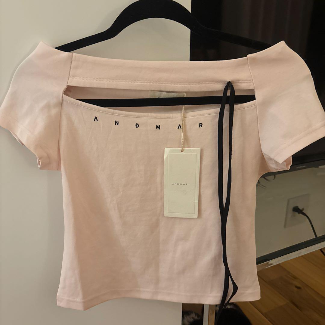 トップス andmary Dada ribbon tops pink beige