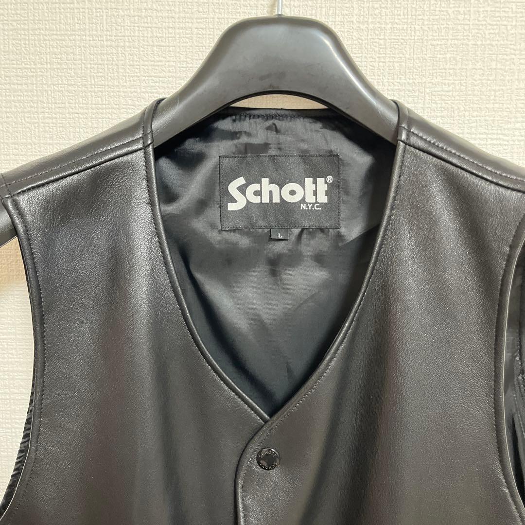 Schott ブラック　ラムレザーベスト　サイズL