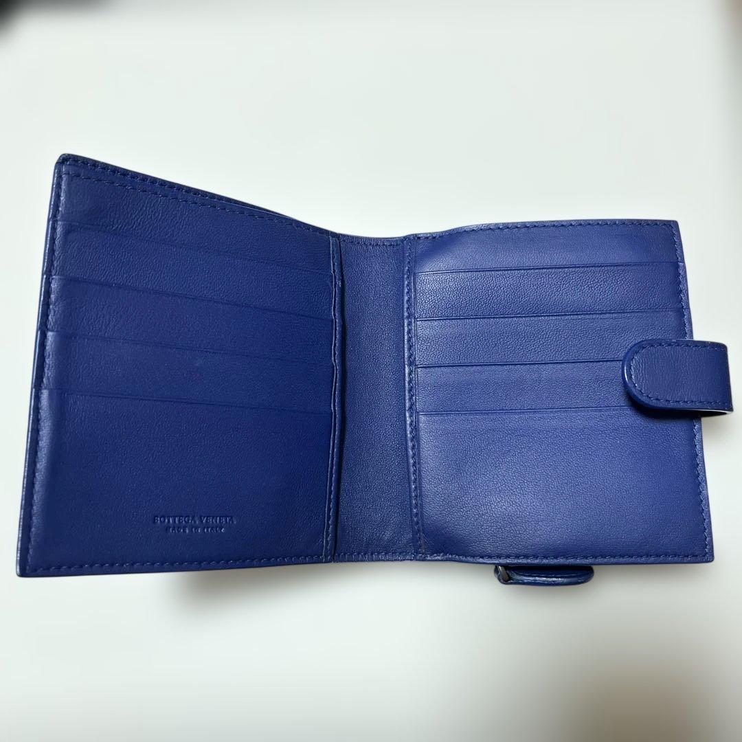 ぱんぱん BOTTEGA VENETA ネイビー 編み込み 二つ折り財布