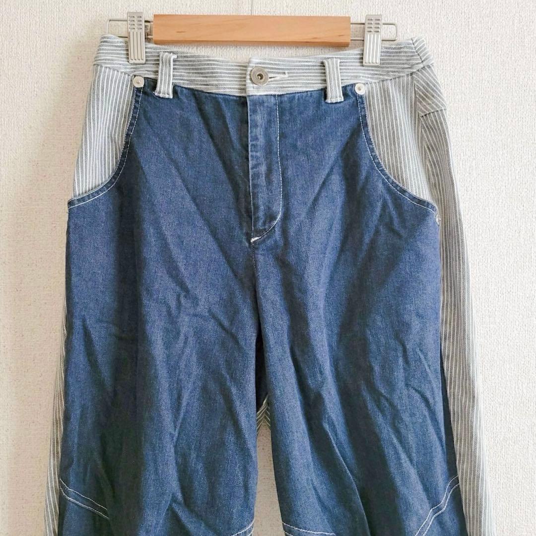 センソユニコ　イム　デニムパンツ　テーパード　前後切替　ブルー　ストライプ柄
