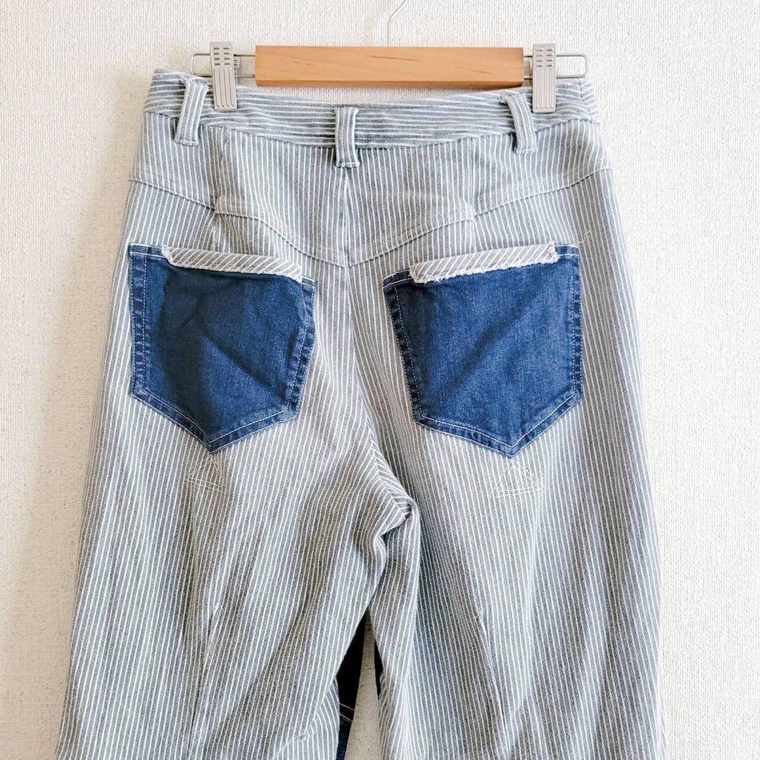 センソユニコ　イム　デニムパンツ　テーパード　前後切替　ブルー　ストライプ柄