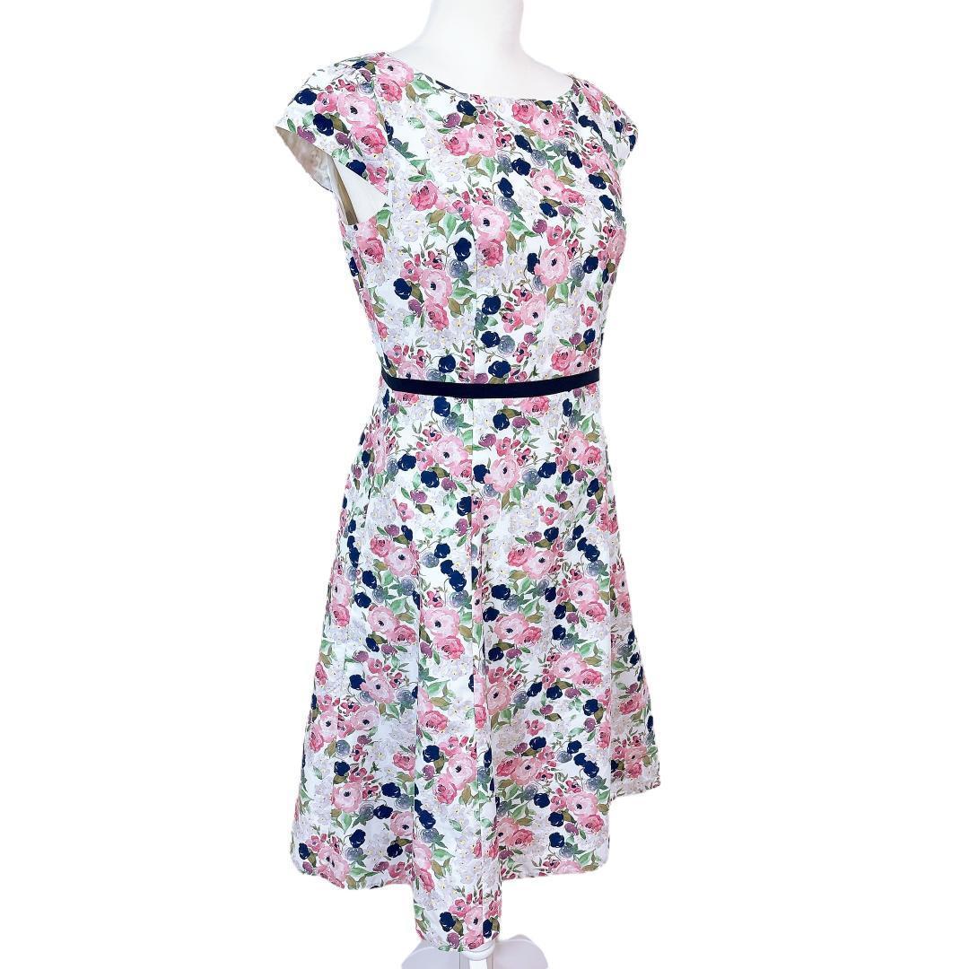 【美品】TOCCA フレンチスリーブ フレアワンピース Aライン 6 花柄