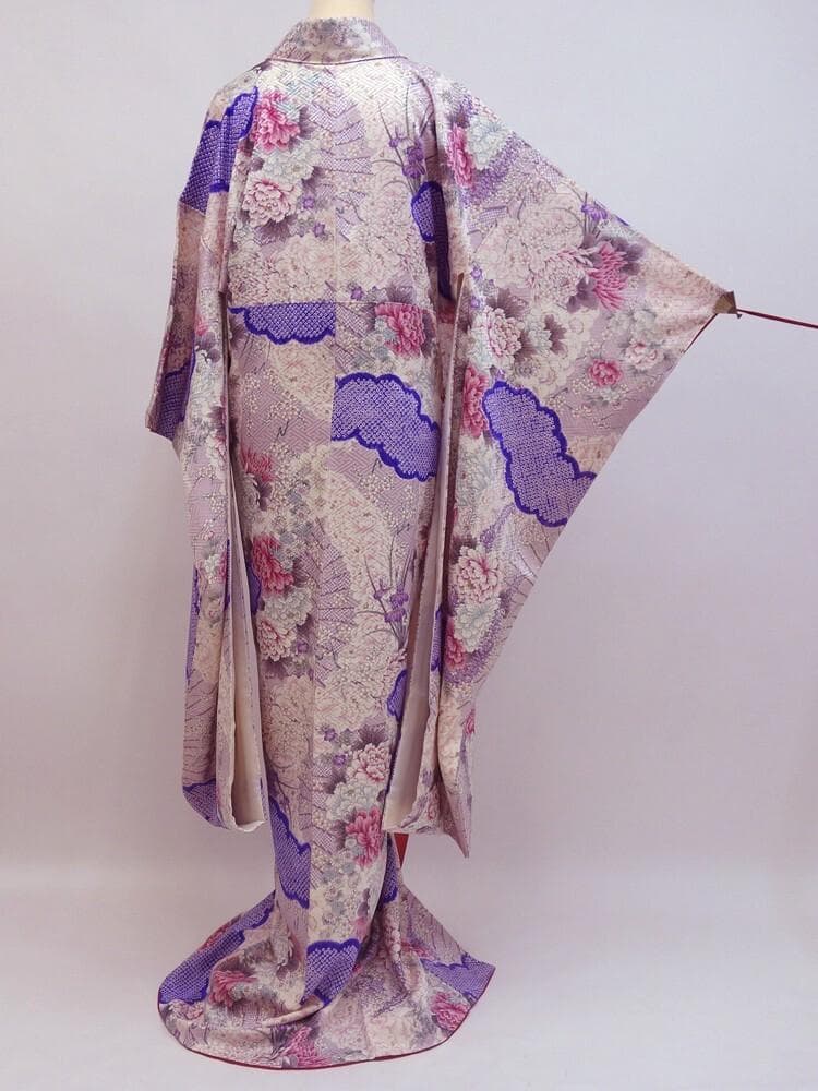 【SALE30%OFF】中古美品 振袖 花柄 菊 桜 藤 絞り 薄紫