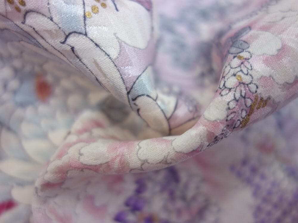【SALE30%OFF】中古美品 振袖 花柄 菊 桜 藤 絞り 薄紫