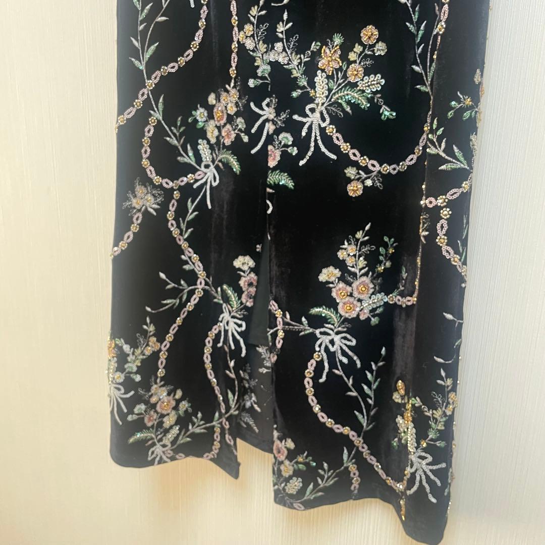 ANDREA&Co. アンドレア&コー　ボタニカル刺繍ベロアスカート　ロング