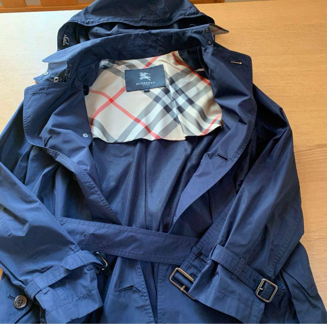 Burberryバーバリー紺ネイビートレンチコートレインコートポーチ付