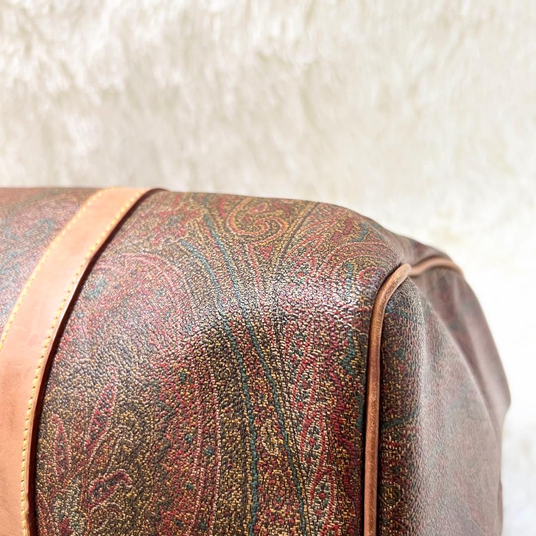 【大容量】鍵付 お買得 ETRO ボストンバッグ ペイズリー柄 PVC ブラウン