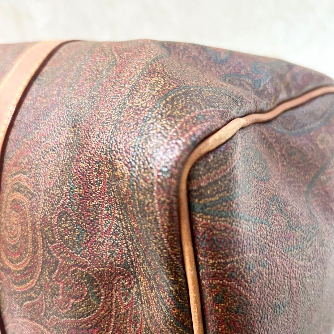 【大容量】鍵付 お買得 ETRO ボストンバッグ ペイズリー柄 PVC ブラウン