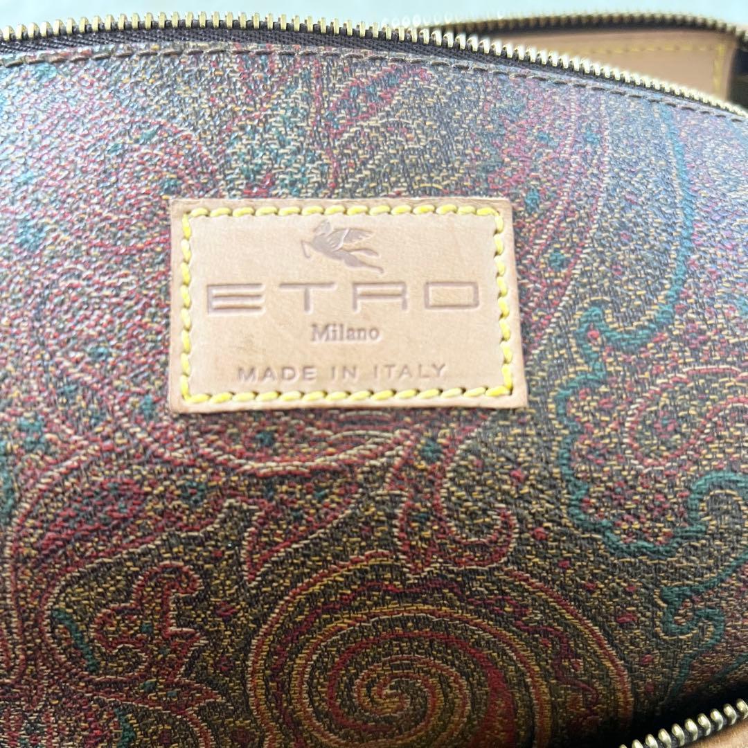 【大容量】鍵付 お買得 ETRO ボストンバッグ ペイズリー柄 PVC ブラウン