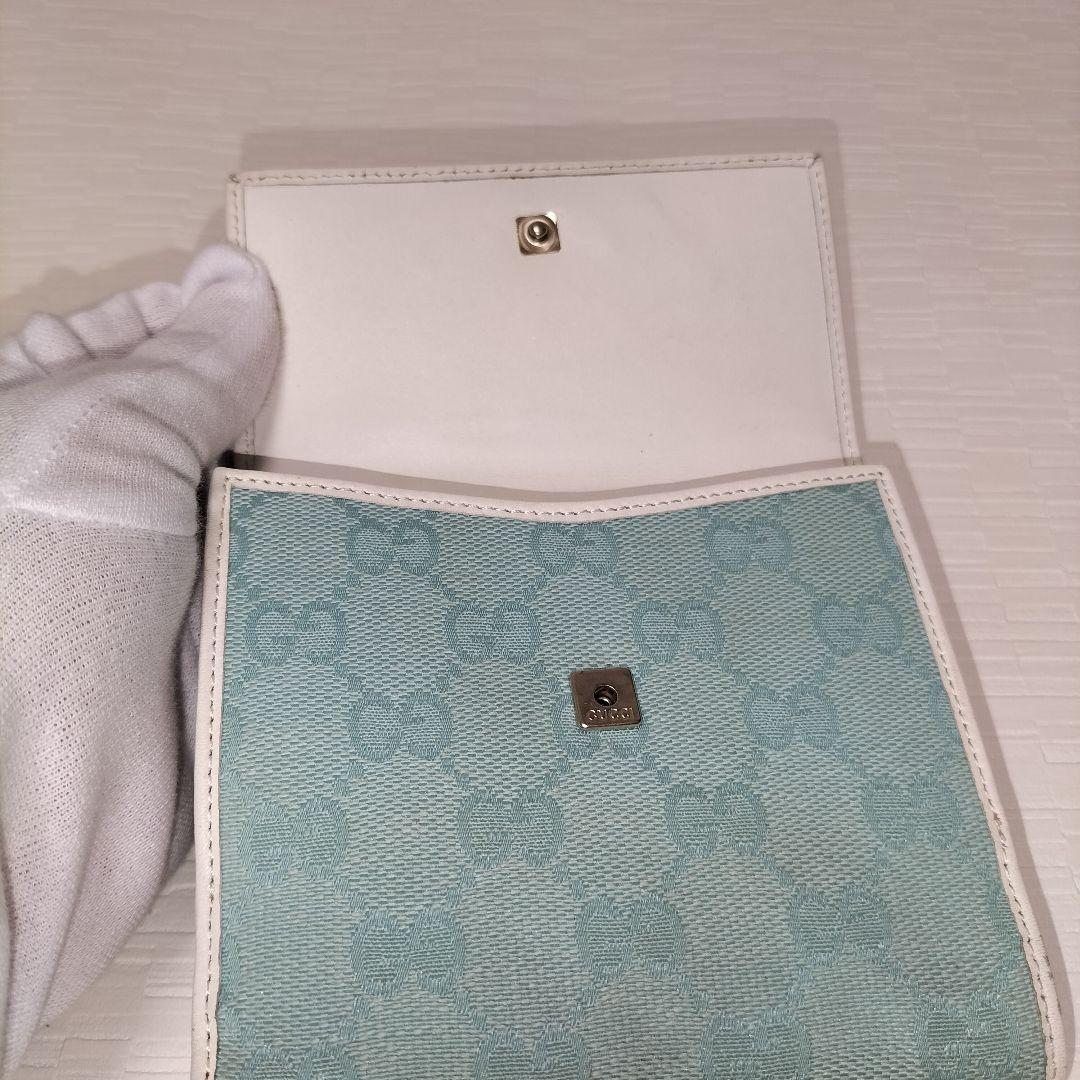 GUCCI 二つ折り財布 ホワイト/ミントグリーン　GGキャンバス