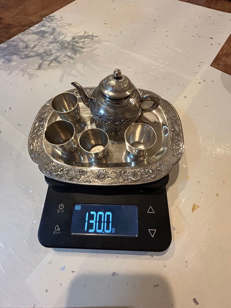 【極美品】香港 2003年購入 銀製 ミニチュア茶器セット（龍の彫刻・風水）