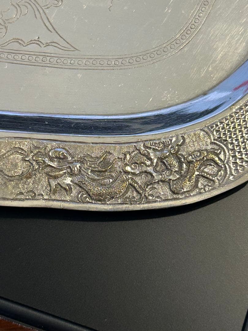 【極美品】香港 2003年購入 銀製 ミニチュア茶器セット（龍の彫刻・風水）