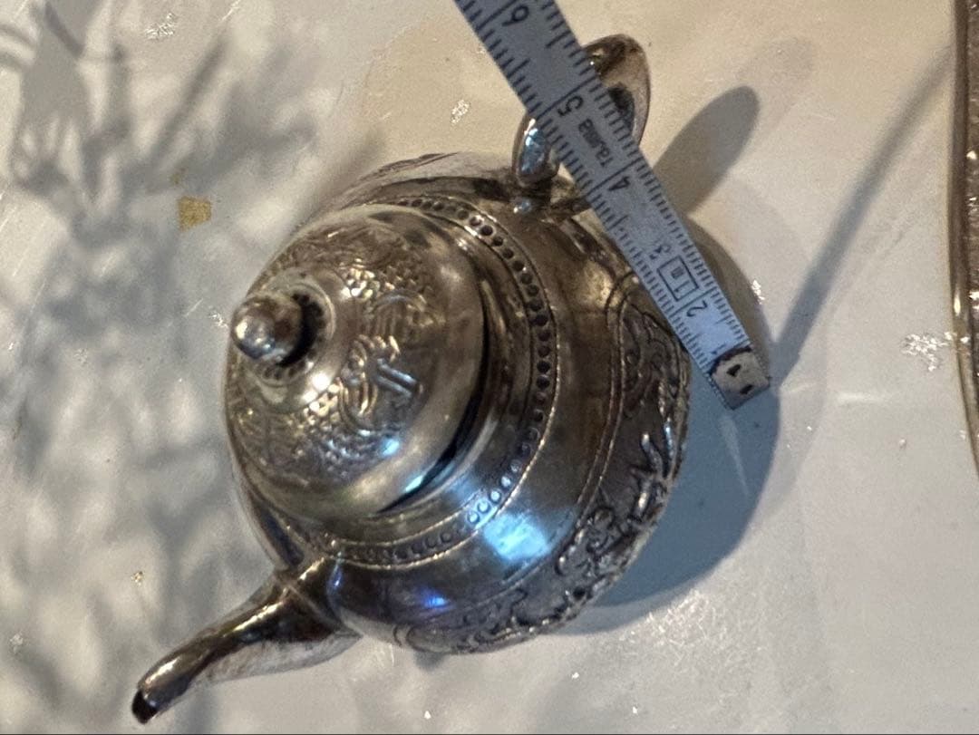 【極美品】香港 2003年購入 銀製 ミニチュア茶器セット（龍の彫刻・風水）