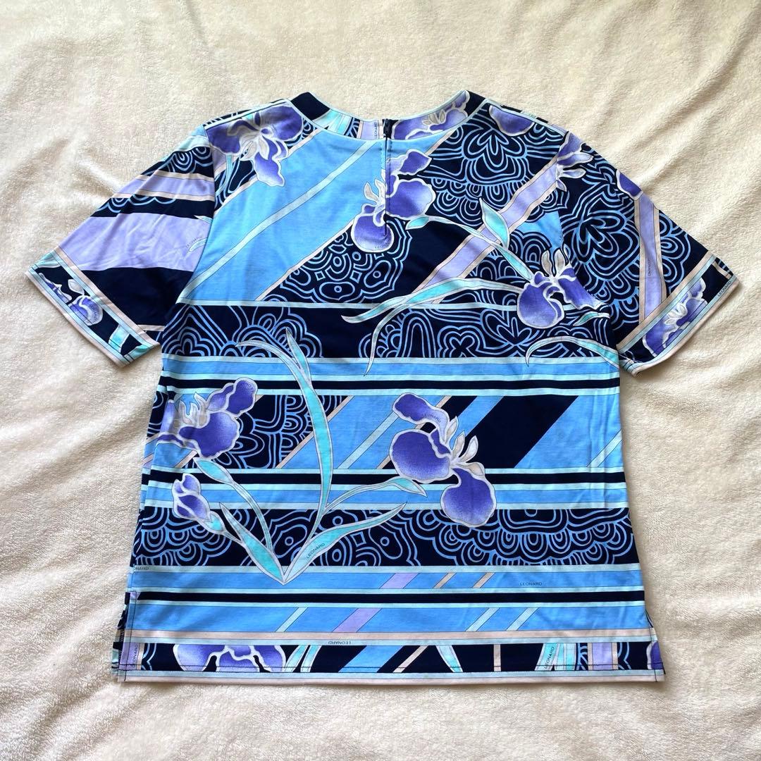 LEONARD レオナール 半袖カットソー ブルー系 菖蒲 綿100 サイズ42