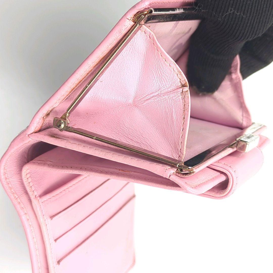 CHANEL　シャネル　キルティング　カンボンライン　ピンク　折り財布