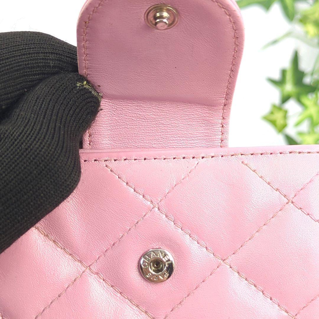 CHANEL　シャネル　キルティング　カンボンライン　ピンク　折り財布