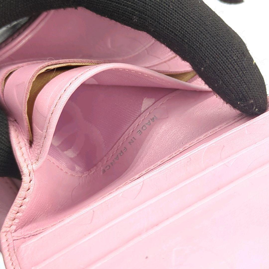 CHANEL　シャネル　キルティング　カンボンライン　ピンク　折り財布