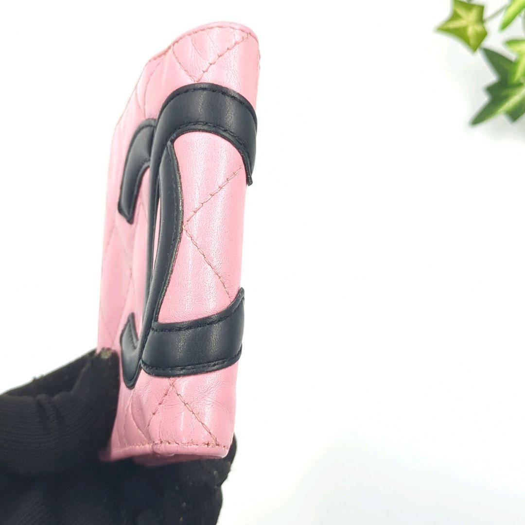 CHANEL　シャネル　キルティング　カンボンライン　ピンク　折り財布
