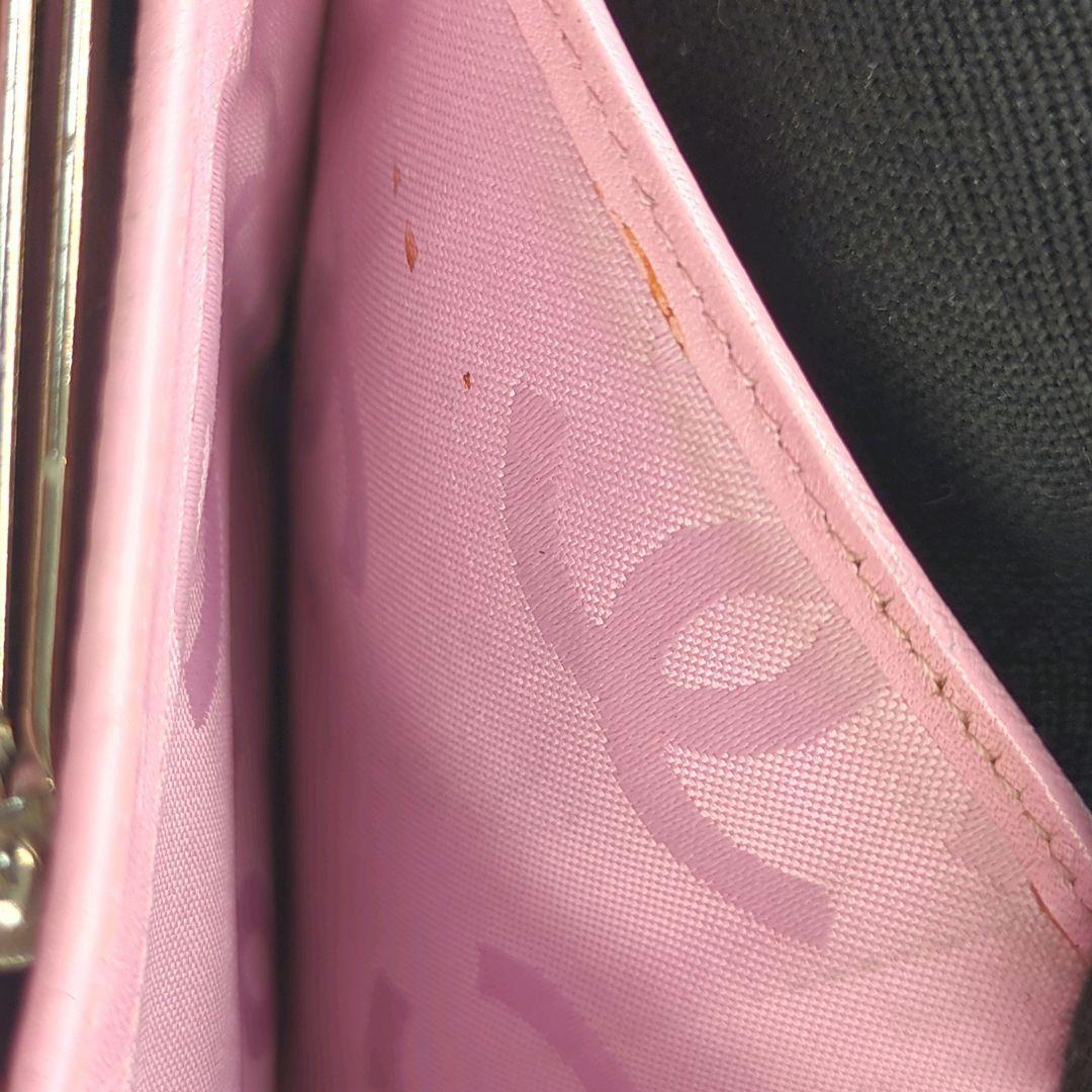 CHANEL　シャネル　キルティング　カンボンライン　ピンク　折り財布