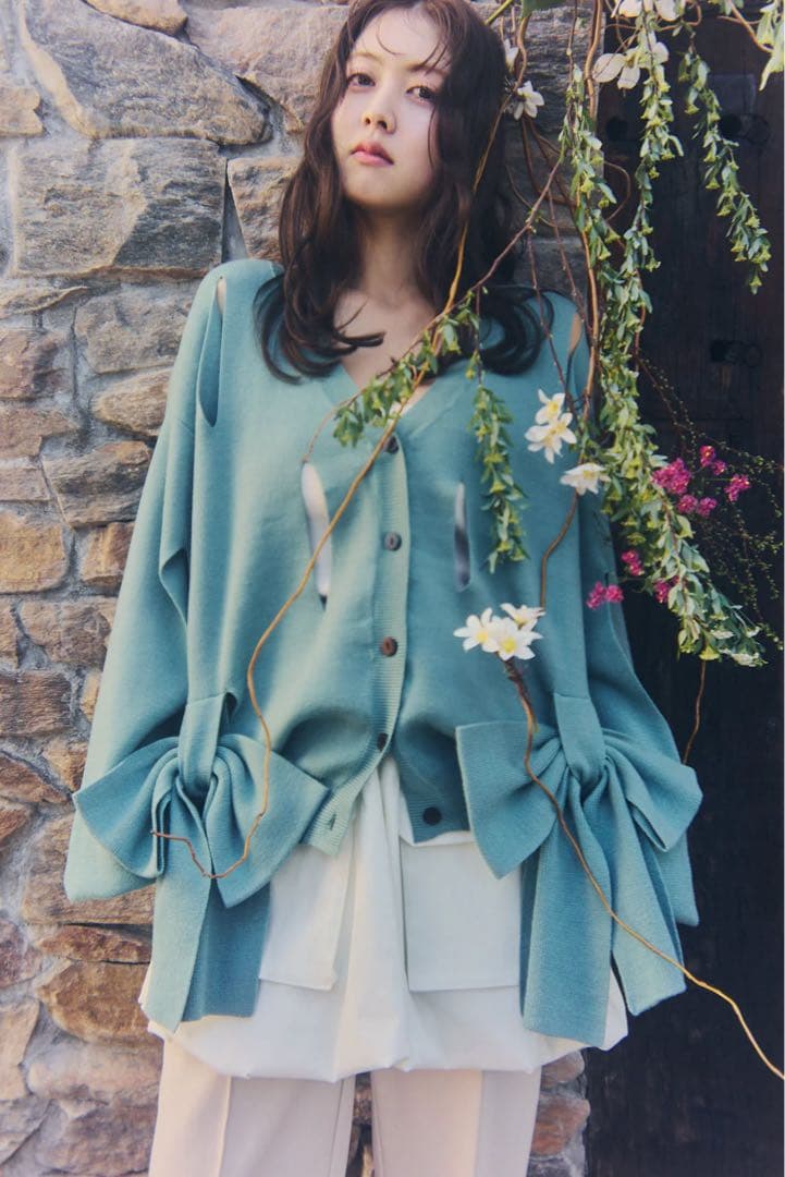 トップス Andequal hole ribbon spring cardigan