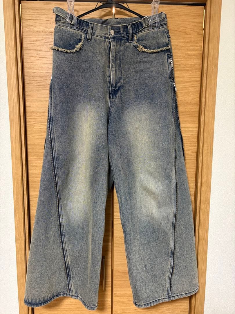 GRANCY ジップデザインバギーデニムパンツ　ブルーMサイズ